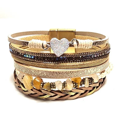 Gold Plated Wide Multi Strand Bracelet Chunky Bracelet Boho Mixed Material - Image 1 of 3