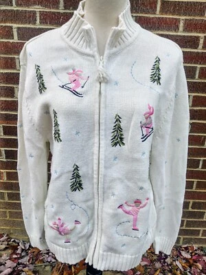 Cárdigan Vintage Cristal Kobe Marfil Cremallera Completa Patinadores sobre Hielo Invierno Novedad Mediano Foto 1 de 4