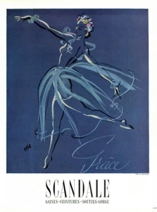 1947 Scandale Grace Lingerie French Fashion Print Ad Fernando Bosc Illustration - Picture 1 of 1