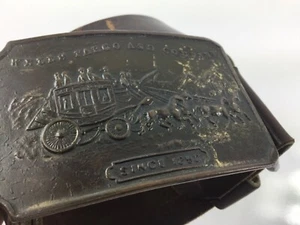 Wells Fargo & Company Stage Coach & Horses Belt Buckle Train Brass Vintage - Picture 1 of 4