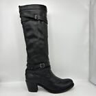 Frye Jane Strappy Tall Black Leather Pull On Riding Boots Women 9 B 76396