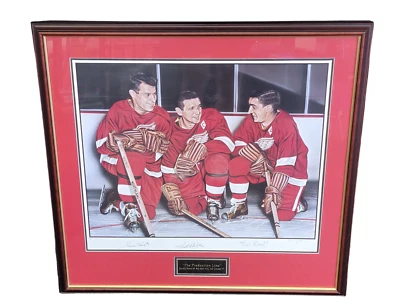 Detroit Redwings "The Production Line" Autographed+Framed Photo + PSA/DNA LOA - Image 1 of 4