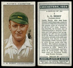 I.G. Berry #5 Cricketers 1934 John Player & Sons Cigarette Card - Picture 1 of 1