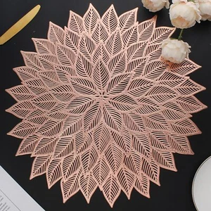 Placemats Set of 6 Round Hollow Out Flowers Place Mats for Dining Table Press... - Picture 1 of 7