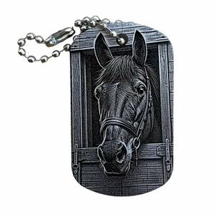 Pferd Schlüsselanhänger schwarzer Alu Dogtag mit Gravur Text oder eigenes Foto - Bild 1 von 8