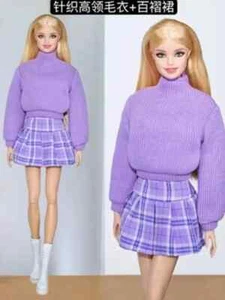 Fashion Purple 11.5" Doll Clothes Outfits Set knitted Sweater Pleated Skirt 1/6 - Picture 1 of 1