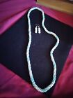 Vintage Swirl Plastic Pearl Necklace Set  29" W 925Ss Hook Earrings