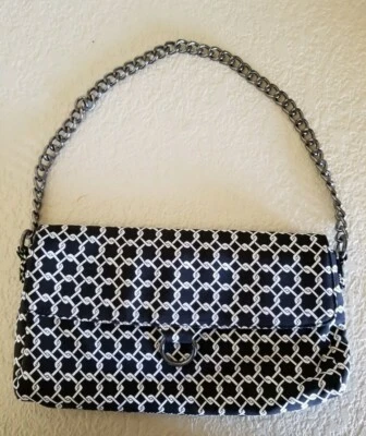 Talbots Negro Blanco Cadena Eslabón Náutico Cartera Bolso de Mano Seda Clásico NUEVO Foto 1 de 4