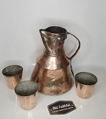 Antique Arts And Crafts Hammered Copper Jug And Cups • 72.73£