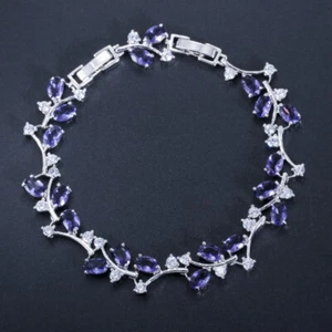 CWWZircons CZ Leaf Austrian Crystal Purple Stones Bracelets Jewelry for Women - Foto 1 di 18