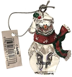 JANICE Personalizado Resina Transparente Muñeco de Nieve Ornamento 2" x 1” TOTALMENTE NUEVO CON ETIQUETAS (RS) - Imagen 1 de 3