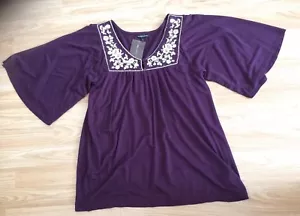 Purple New Boho Hippy Top Short Bell Sleeved Marks & Spencer Size 8 Embroidered - Picture 1 of 5