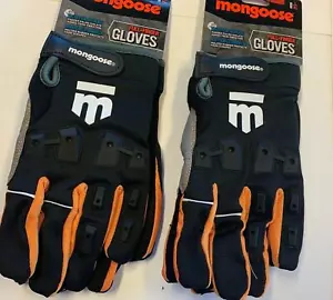 2 Pairs Mongoose L/XL Full Finger Bike Bicycle Padded Gloves BMX Mountain New - Picture 1 of 8
