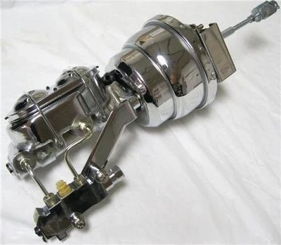 Disc Drum 8" Dual Power Booster + Bail Top Master Cylinder & Brackets Kit CHROME - Image 1 of 4