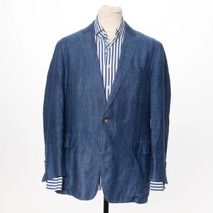 BROOKS BROTHERS Regent Sport Mantel Blau Leinen Solbiati Ungefüttert Herren EU54 US42 - Bild 1 von 6