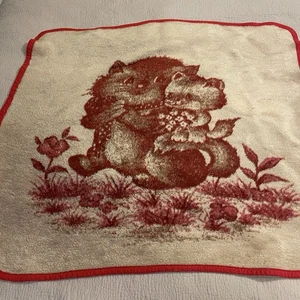Vintage San Marcos Blanket Red Cats Reversible Mexican Cobija Cozy 38x42 Inch - Picture 1 of 4