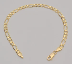 14K Yellow Gold Figaro Link Bracelet 8" Lobster Clasp B6 - Picture 1 of 5