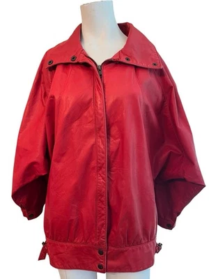 Jaqueta feminina de couro vermelha média com zíper completo Moto Gino di Giorgio por Comint Vintage - Imagem 1 de 4