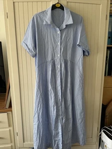 Ladies Summer Striped Dress Button Down With Pockets Size 16 - Picture 1 of 4