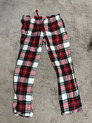 Old Navy Sz Small Cotton Flannel Pajama Lounge Pants White Red Tartan Plaid - Image 1 of 4