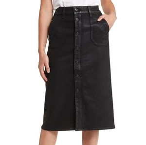 $229 Paige Meadow Coated Utility Button Front Midi Skirt in Black Fog 27 - Picture 1 of 7