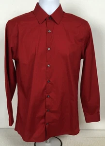 J Ferrar Button Down Shirt Men Size M 15 to 15.5 Slim Fit Dark Red Long Sleeves - Picture 1 of 12