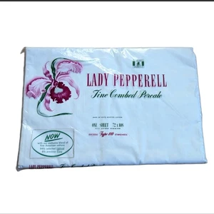 Vintage Lady Pepperell Fine Combed Percale White Cotton Sheet NOS - Picture 1 of 4