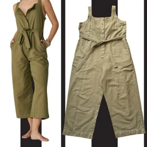Lucky Brand Linen & Cotton Blend Olive Green Sleeveless Button From Jumpsuit XL - Picture 1 of 12