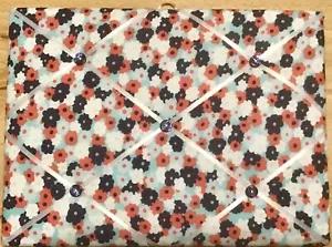French Bulletin Board Photo Memo Aqua Blue Coral White Floral Print 9 x 12 inch - Picture 1 of 4