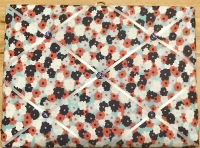 French Bulletin Board Photo Memo Aqua Blue Coral White Floral Print 9 x 12 inch - Image 1 of 4