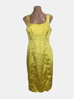 Calvin Klein Yellow Satin Sheath Bodycon Cocktail Dress Empire Waist VTG y2k 8 - Image 1 of 4