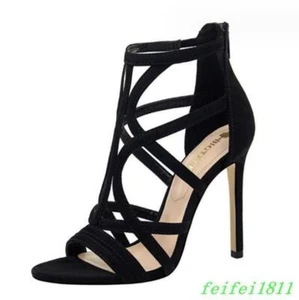 Women Open Toe High Stiletto Heels Prom Dress Work Sandals Cross Strap Zip Shoes - Picture 1 of 11