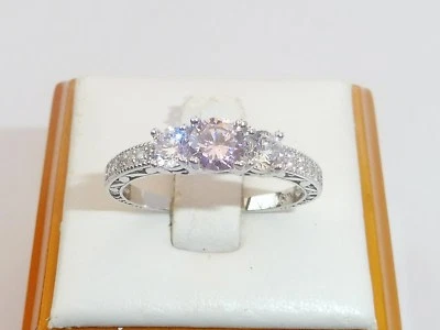 Anello da donna in argento sterling 925 con 3 pietre rosa e zaffiro bianco - Immagine 1 di 4