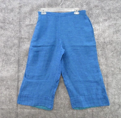 FLAX Designs Linen Pants Small Pull-On Blue Cropped Floods Elastic Waistband New - Image 1 of 4