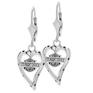 Harley-Davidson ® Mod Jewelry® Heart Shape Sterling Silver Earrings 33 / HDE0133 - Picture 1 of 1