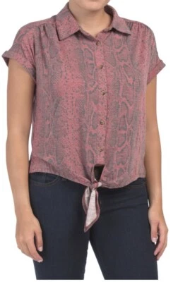 C & C California Women's Large Tank - Red Snake Print Slub Top - Image 1 of 4