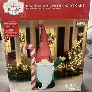 New Christmas Airblown Inflatables Yard Decoration Gnome with Candy Cane, 6.5 ft - Picture 1 of 4