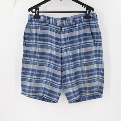 Shorts masculino J Crew Club 31 Baird mcnutt linho frente plana azul xadrez 10,5" chino - Imagem 1 de 4
