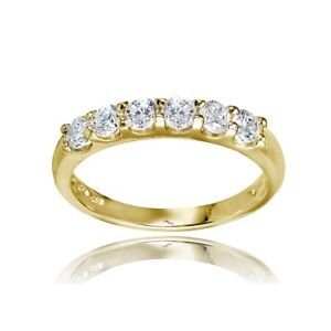 Yellow Gold Flashed Sterling Silver Cubic Zirconia Half Eternity Band Ring , S9