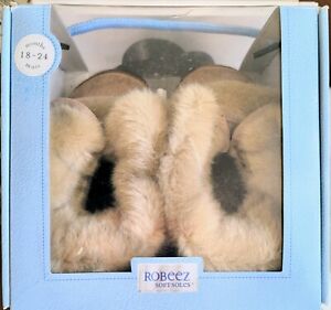NEW IN BOX Robeez 18-24 Baby Slippers Leather Furry Soft Soles