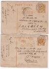1915/16 2 X Ceylon 2C Postal Stationery Cards Puttalam & Colombo Postmarks