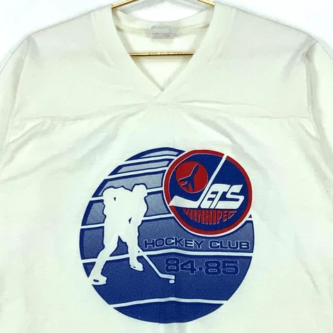 1984-1985 Winnipeg Jets Hockey Club Vintage T-shirt Size Large White NHL Cover