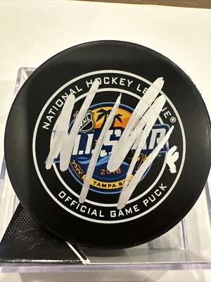 Noah Hanifin Carolina Hurricanes 2018 NHL Allstar Signed Official Game puck - Image 1 of 3