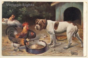 English Bulldog & Chicken / Dogs (Vintage PC 1928) - Imagen 1 de 1