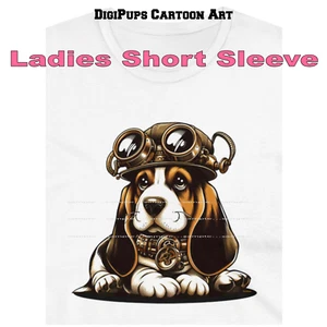 DigiPups Basset Hound Perro Steampunk Disfraz Conjunto Dibujos Animados Damas Camiseta - Imagen 1 de 4