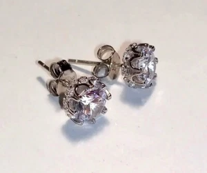 Designer Sterling Silver Stud Earrings - Cubic Zirconia - Beautiful Detail!! - Picture 1 of 7