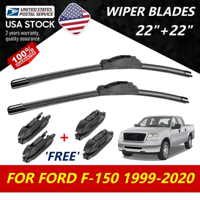 For 1999-2020 Ford F150 F-150 Windshield Wiper Blades J-HOOK Hybrid Silicone Foto 1 de 4