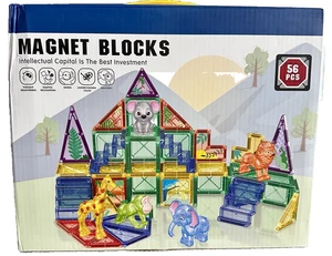 MAGNET BLOCKS BUILDING TILES JUNGLE ANIMALS 56 PIECE AGES 3 AND UP - Picture 1 of 3
