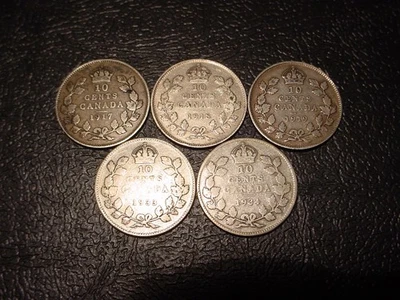 1917 - 1934 CANADA SILVER 10 CENTS - 5 COIN LOT! - Image 1 of 2