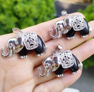 3pcs Obsidian Gems Elephant Pendants Chakra Energy Reiki Healing Amulet - Picture 1 of 1